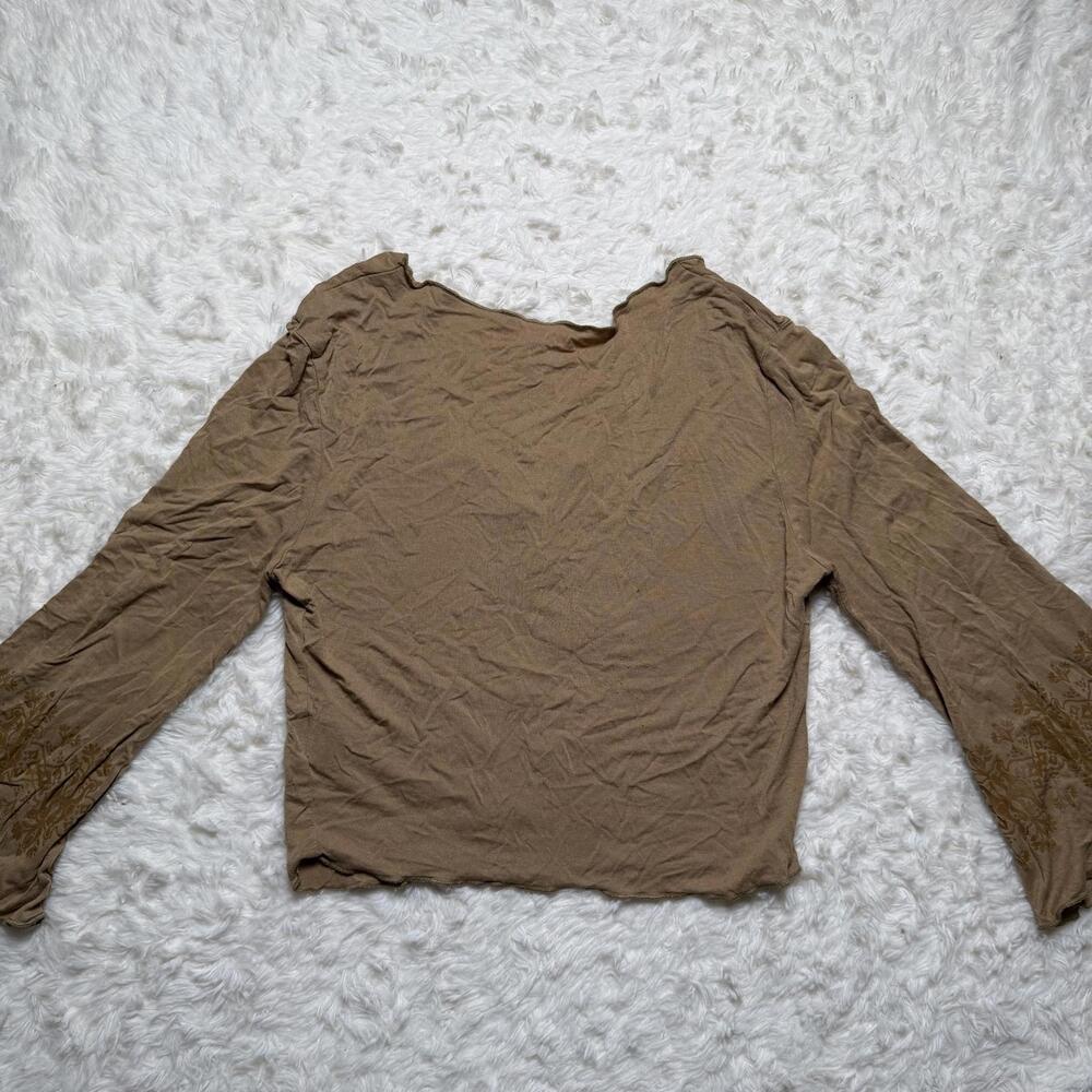 Y2K Viscose Fairycore Brown Graphic Bell Sleeve Top - Picture 2 of 8
